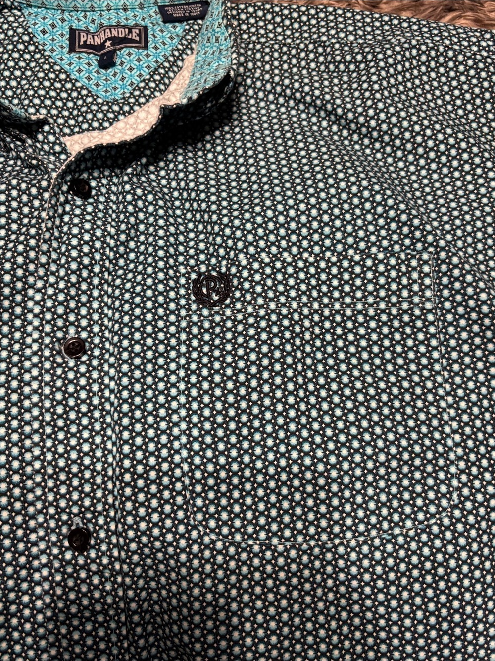 Panhandle Casual Teal Micro-Print Button-Down Shirt - Picture 3 of 4
